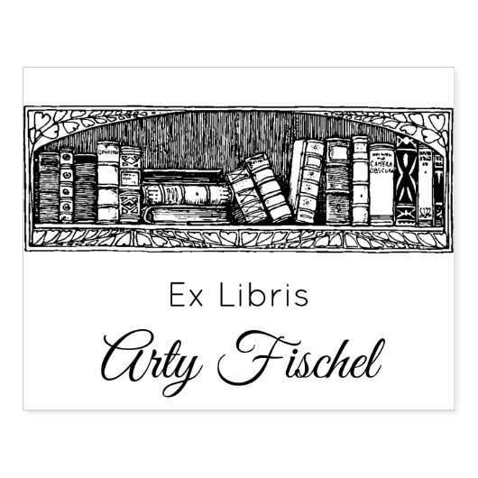 シェルフ上の編集可能なアンティークブックEx Libris ラバースタンプ (インプリント)