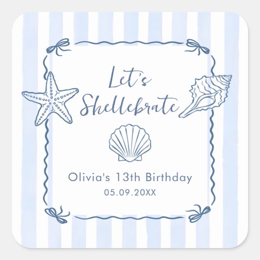 シェルブレイトする貝殻の誕生日 スクエアシール (正面)
