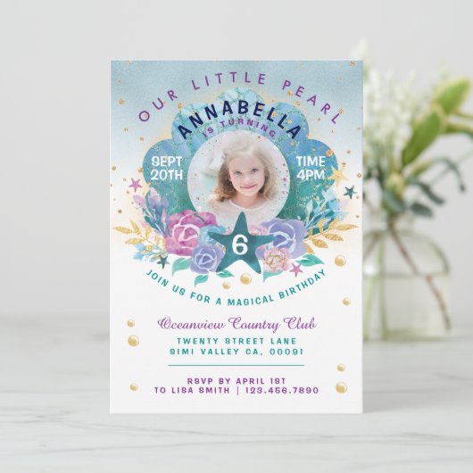 シェルペアルザシーフォト誕生日招待状 招待状 (スタンド正面)