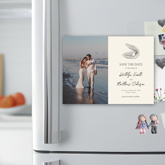 シェルモダンビーチ海結婚式の日付の保存 マグネット招待状