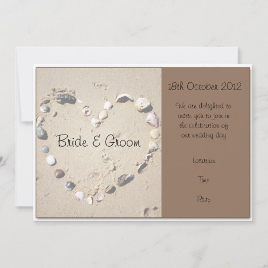 シェルラブハートブラウン結婚式招待状 招待状 (正面)