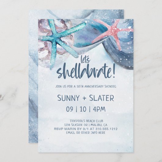 シェルラベレーション |ビーチシーシェル記念日 招待状 (正面/裏面)