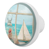 シェルランタンウィンドウ帆船でビーチ水彩 セラミックノブ (右)