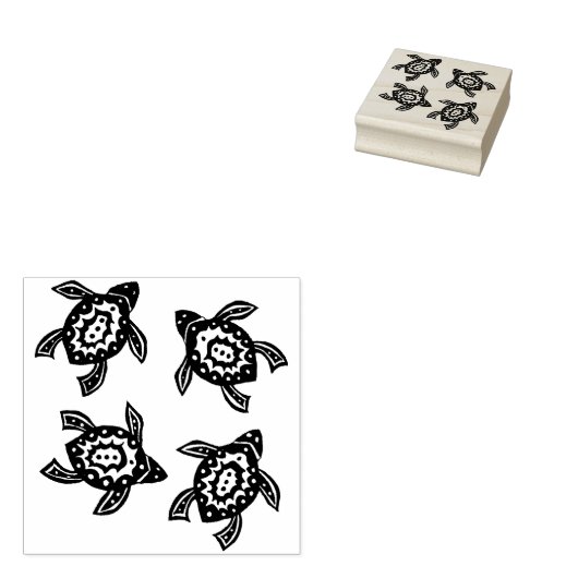 シェル上の4匹のウミガメの抽象芸術マークをグループ化 ラバースタンプ (押印)