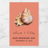 シェル付きサンゴ「私たちの結婚式の日」ミニ ワインラベル (シングルラベル)