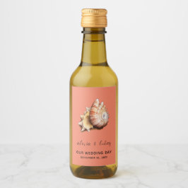 シェル付きサンゴ「私たちの結婚式の日」ミニ ワインラベル