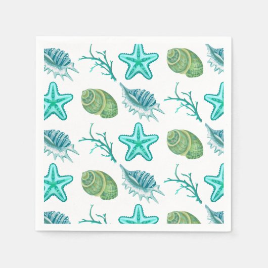 シェル柄のカクテル用ペーパーナプキン スタンダードカクテルナプキン (正面)