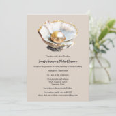 シェル3Dのデュスキーピンクパールきらめくビーチシック 招待状 (スタンド正面)