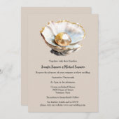 シェル3Dのデュスキーピンクパールきらめくビーチシック 招待状 (正面/裏面)