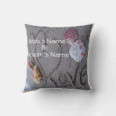 シェル&ビーチカスタムウェディングピロー上の2ハート クッション (裏面)