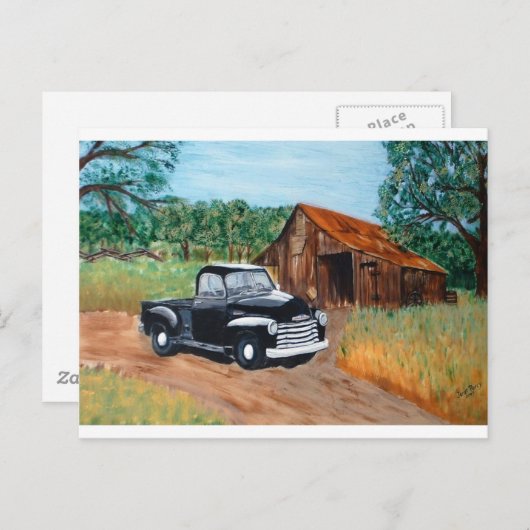 シェヴィー・ピックアップと古い納屋 ポストカード (正面/裏面)