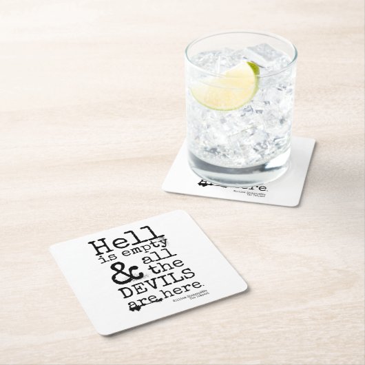 シェークスピア引用文、嵐、悪魔がここにいる スクエアペーパーコースター (インサイチュ)