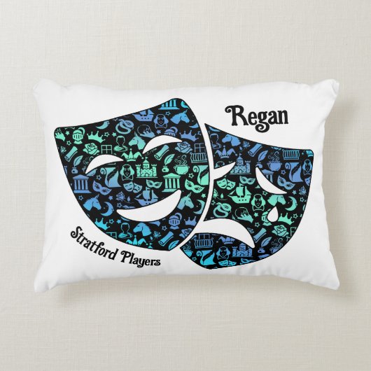 シェークスピア装飾用クッションブルーグリーンブラック アクセントクッション (正面)