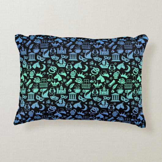 シェークスピア装飾用クッションブルーグリーンブラック アクセントクッション (裏面)