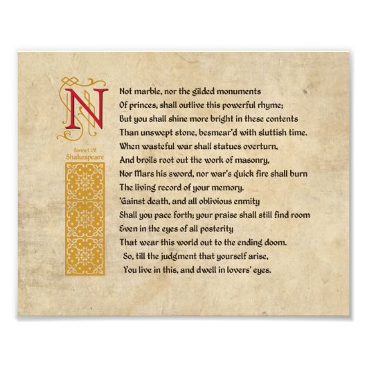 シェークスピア・ソネット55(LV)オン・パーチメント フォトプリント            (正面)