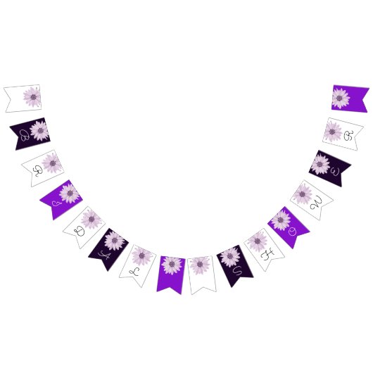 シェーズオブパープルデイジーフローラブライダルシャワー バンティングフラッグ (全)