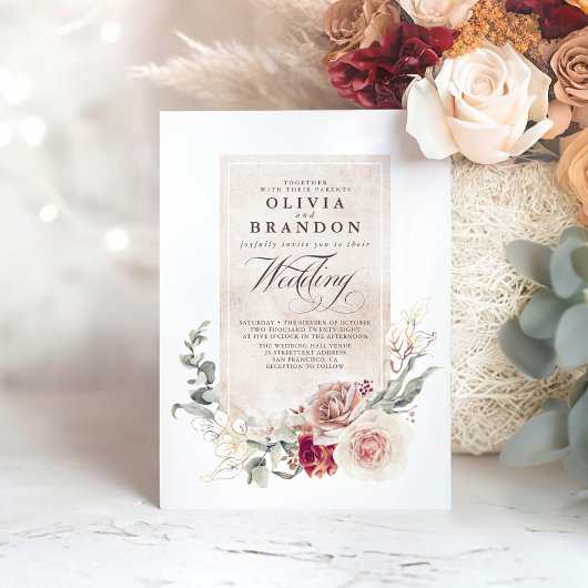 シェーズ自然フラワーズボホエレガントな結婚式 招待状