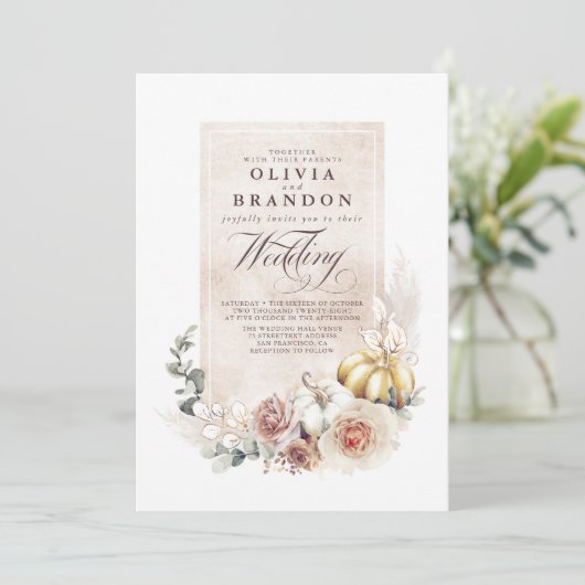 シェーズ自然フローラパンプキンズボホ秋の結婚式 招待状 (スタンド正面)