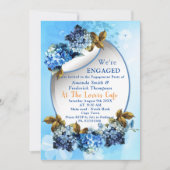 シェーディングオブブルーウォーターカラーアジサイ婚約 招待状 (正面)