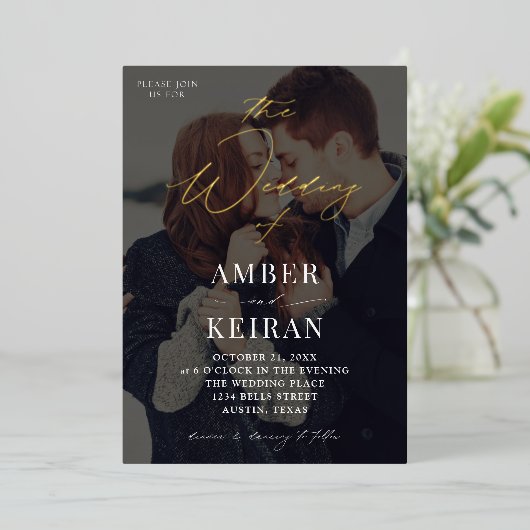 シェーディング – 濃い結婚写真  箔招待状 (立ち正面)