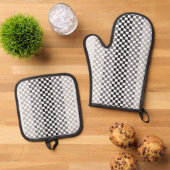 シェードオブグレー白黒市松模様に 鍋つかみ&鍋敷きセット (トップダウン)