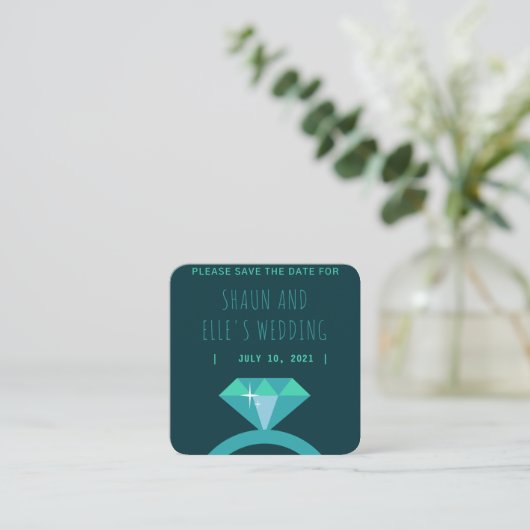 シェードオブダイヤモンドティール(緑がかった色)リングや輪日付の保存 スクエア名刺 (スタンド正面)