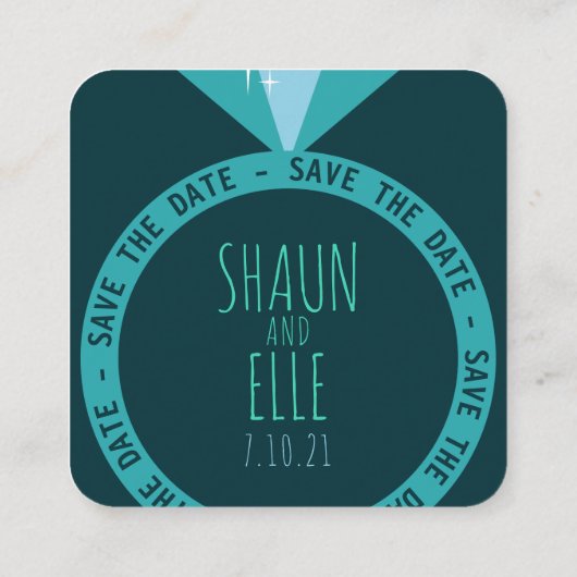 シェードオブダイヤモンドティール(緑がかった色)リングや輪日付の保存 スクエア名刺 (裏面)