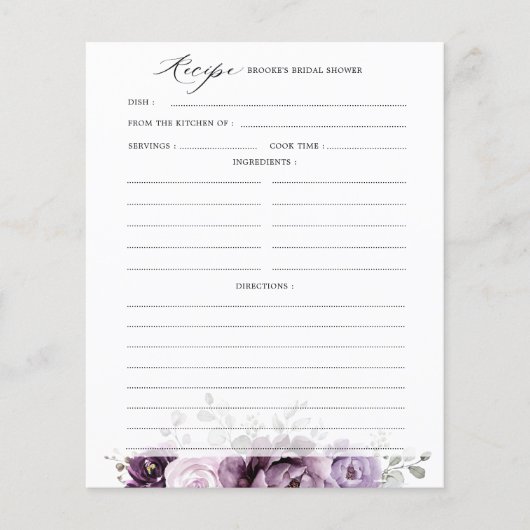 シェードオブダスティパープル開花ブライダルシャワーレシピ (正面)