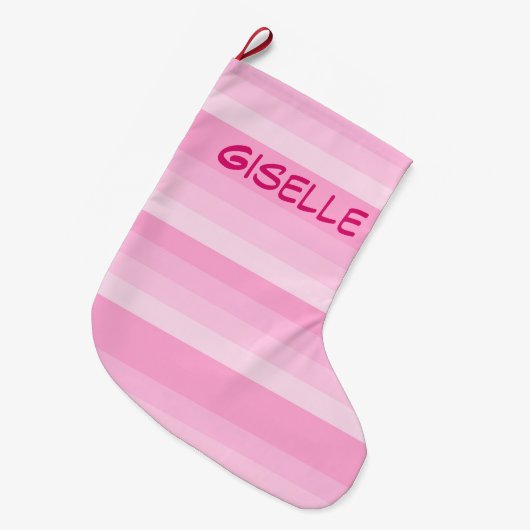シェードオブピンクストライプ色クリスマスストッキング ラージクリスマスストッキング (正面 (吊り時))