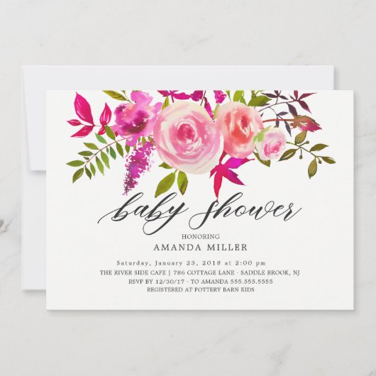 シェードオブピンクフローラベビーシャワー招待状 招待状 (正面)