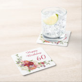 シェードオブピンクホワイト牡丹フラワーハッピーバースデー スクエアペーパーコースター (インサイチュ)