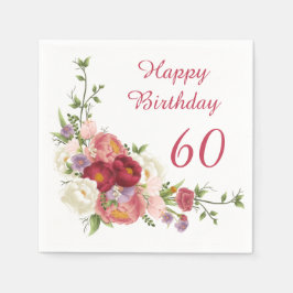 シェードオブピンクホワイト牡丹フラワーハッピーバースデー スタンダードカクテルナプキン