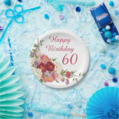 シェードオブピンクホワイト牡丹フラワーハッピーバースデー ペーパープレート (パーティー)