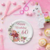 シェードオブピンクホワイト牡丹フラワーハッピーバースデー ペーパープレート (パーティー)