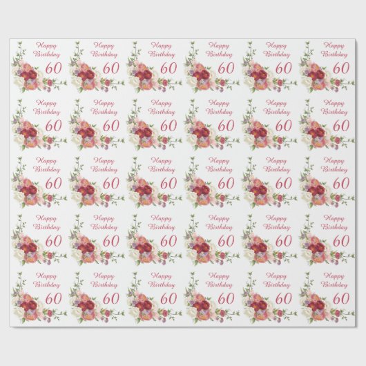 シェードオブピンクホワイト牡丹フラワーハッピーバースデー ラッピングペーパー (フラット)