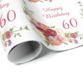 シェードオブピンクホワイト牡丹フラワーハッピーバースデー ラッピングペーパー (ロールコーナー)