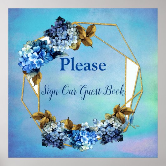 シェードオブブルーウォーター色あじさいゲストブック ポスター (正面)