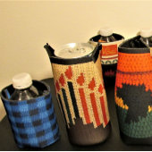 シェードオブブルーギンガムプレイドクロシェクーラーボックス 缶クーラー