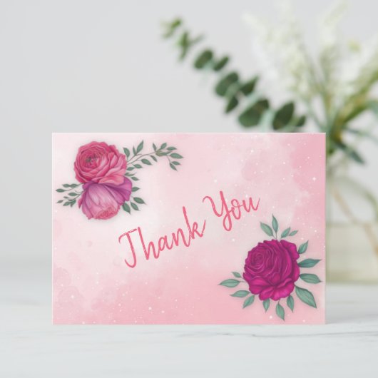 シェードオブマゼンタピンクローズモダンフローラボー サンキューカード (スタンド正面)