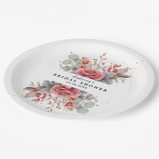 シェードオブ赤面ピンクピーチダスティブルーブライダルシャワー ペーパープレート (アングル)