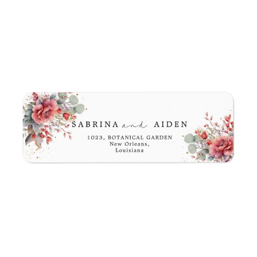 シェードオブ赤面ピンク桃 |ほこりっぽいブルー結婚ズ ラベル (正面)