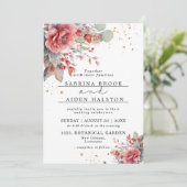 シェードオブ赤面ピンク桃 |ほこりっぽいブルー結婚ズ 招待状 (スタンド正面)