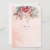 シェードオブ赤面ピンク桃 |ほこりっぽいブルー結婚ズ 招待状 (裏面)