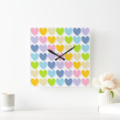 シェードパステルレインボーハート スクエア壁時計 (ホーム)