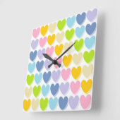 シェードパステルレインボーハート スクエア壁時計 (傾斜)