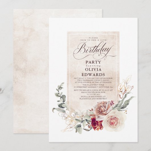 シェードフ自然ァワーズボホエレガントバースデーパーティー 招待状 (正面/裏面)