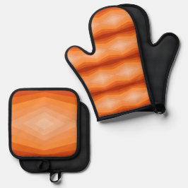 シェード・オブ・オレンジジオメトリック抽象芸術・アート 鍋つかみ&鍋敷きセット