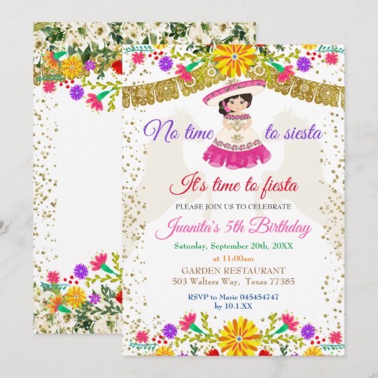 シエスタの時間はない、フィエスタしよう！お誕生日フィエスタ 招待状 (正面/裏面)