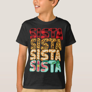 シエスタシスターヒョウ赤い格子柄ひまわりファミリーMa Tシャツ