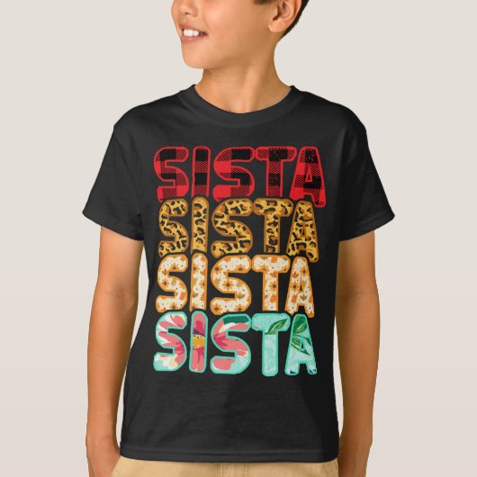 シエスタシスターヒョウ赤い格子柄ひまわりファミリーMa Tシャツ (正面)